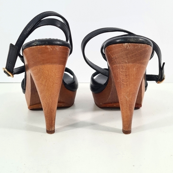 YSL Rive Gauche Black Leather Strappy Sandal Heels Size 37 - Picture 3 of 12